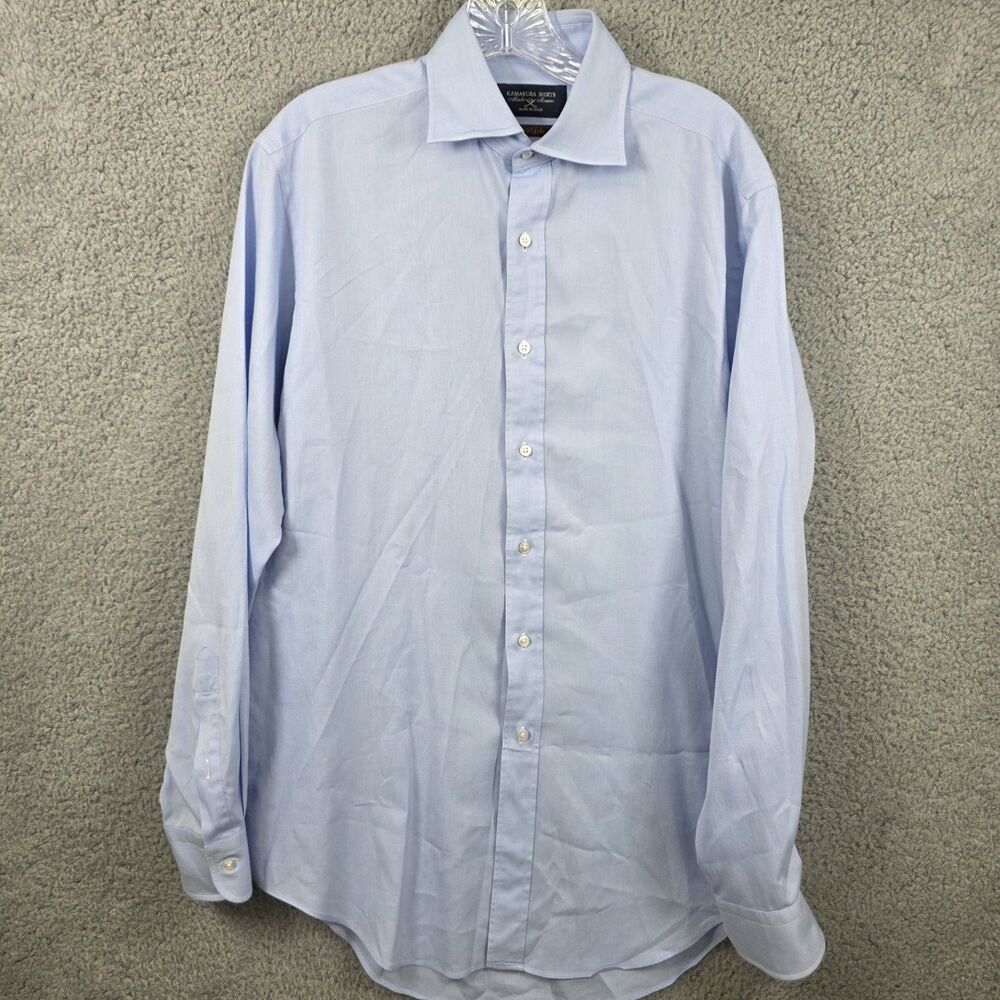 Maker's Shirt Kamakura 200/4 ply Solid Blue Mens Shirt SIZE 16.5 Made in Japan